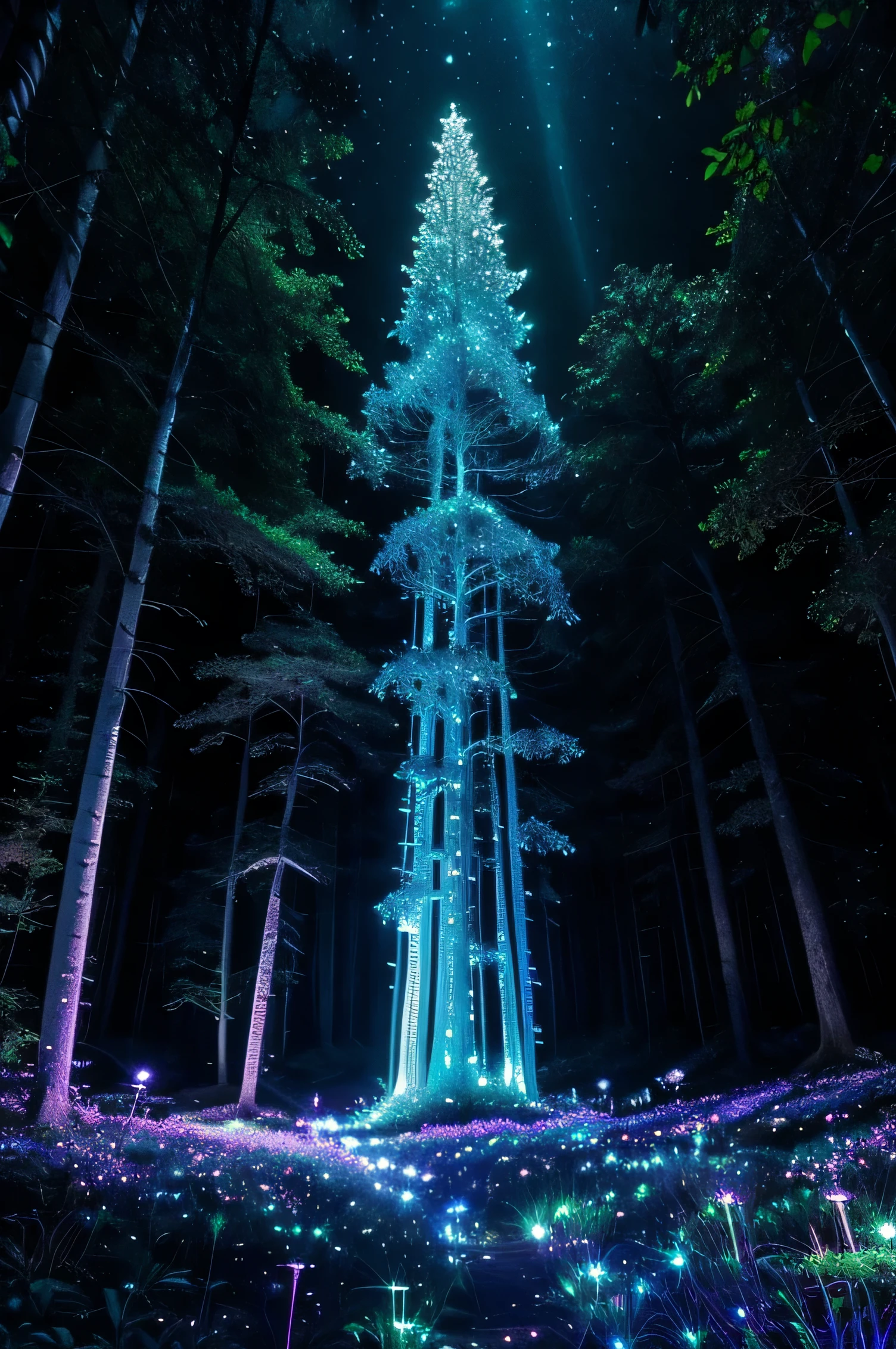 imagine Luminous Crystal Forest: Envision a forest where every tree is made of luminescent crystals that glow softly in a spectrum of colors. The ground is covered in a bed of silvery, bioluminescent moss that gently pulsates with each step you take. Giant, glowing fungi rise like delicate towers, and the air is filled with the sweet scent of blooming, phosphorescent flowers. As night falls, the forest transforms into a breathtaking light show, with the crystal trees reflecting and refracting starlight in a mesmerizing dance of color.