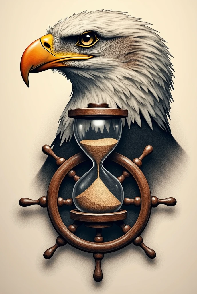 I want to combine between side of eagle's head, hourglass and ship's helm. And, they are overlap for tattoo