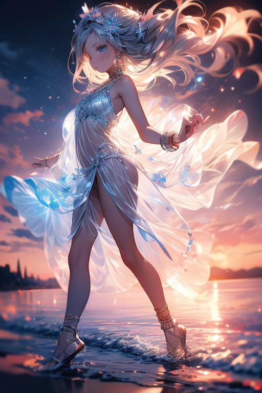 Outdoors, Full Moon, Galaxy, Bonfire
(Intense dancing:1.2)
(Floating hair, floating clothes, strong wind, :1.2)
(half close eyes, parted lips:1.2)
arabian clothes, (revealing clothes:1.3), Nave, l shoulder, armpit, thigh, Under the chest, (long loincloth), (see-through shawl), (see-through long scarf), (wrap see-through cloth), (See-through Wedding veil), bracelets, earrings, anklets, bangles, circlets, (hair ornaments), Accessories, bracelets, jewelry, gemstones, brooches, necklaces, anklet, tassel, delicate beauty girl, (16years_old girl), silver hair, (gradation colored hair silver:1.6 pale blue:0.4), (extreme long hair), bang, french_braid, beautiful face, perfect face, highly detailed beautiful face and eyes, attractive face
Glossy skin, Smooth hair, shiny hair, clear skin, (skinny:1.2), (thin limbs), (ribs:0.8), white hair, blue eyes, japanese school uniform, girl, censored, undressed, lewd, open mouth