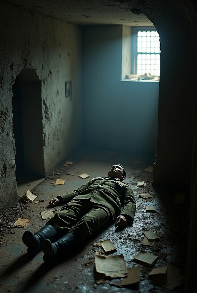 ??????'s bunker with him lying on the ground