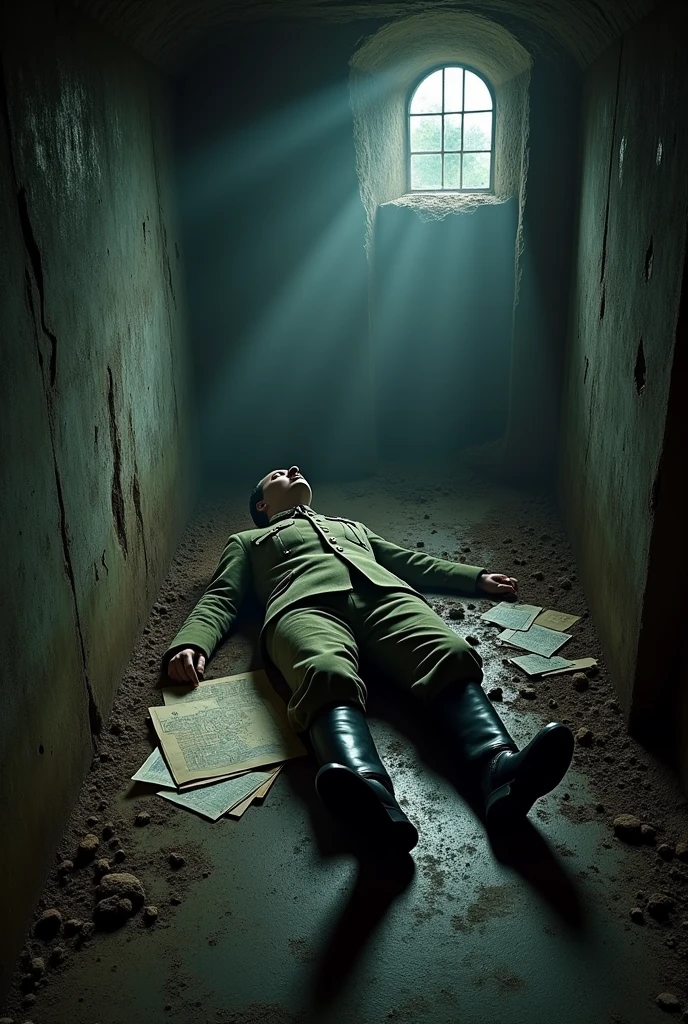 Hitler's bunker with him lying on the ground