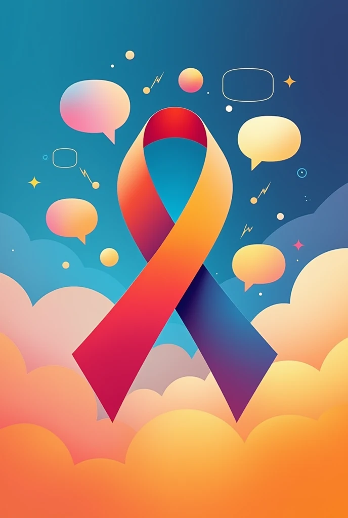 Semi-transparent, stylized soundwaves or speech bubbles around the ribbon, symbolizing conversation and awareness.Slogan: