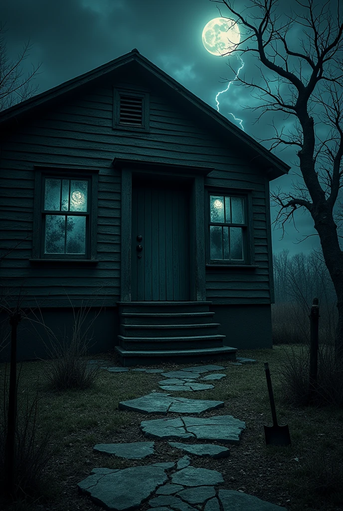 Create me an image that the door of the scary house slams shut