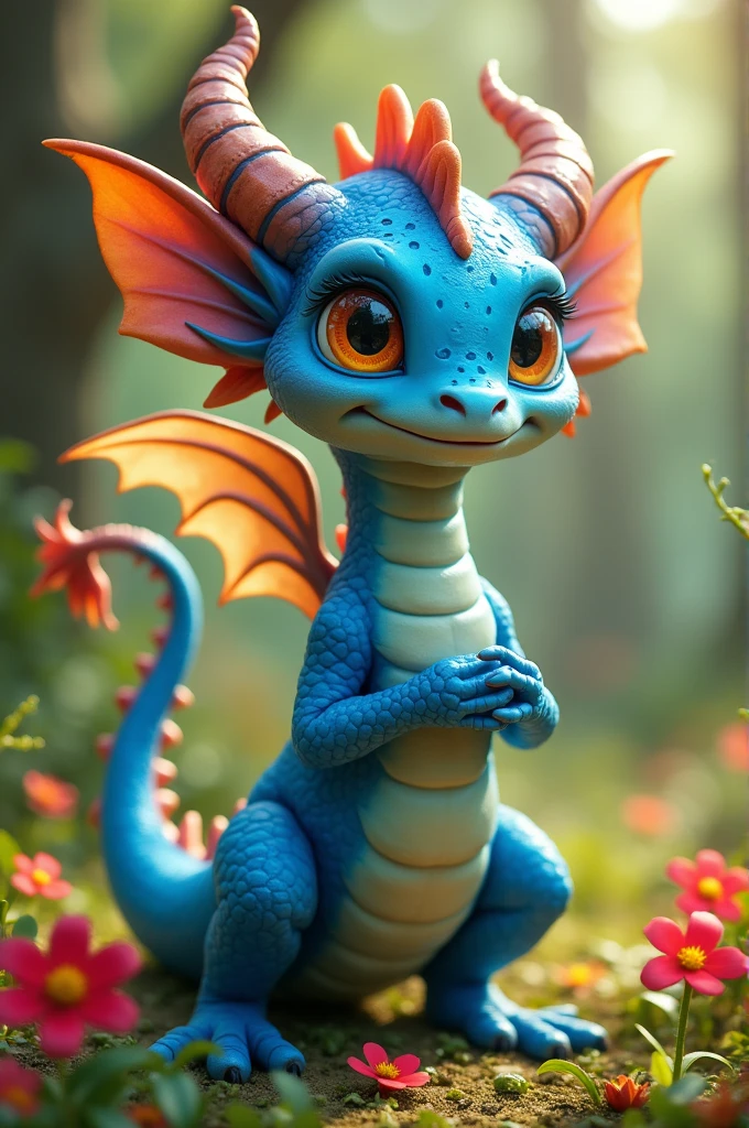 Blue cute dragon orc，Wearing a white fig leaf，Show your butt