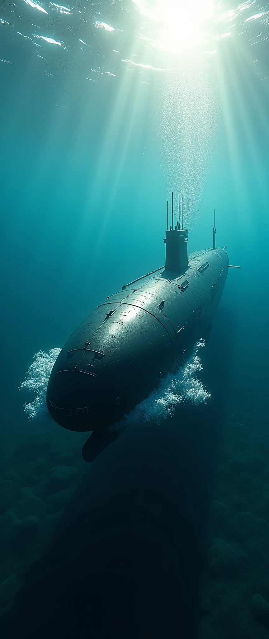 (masterpiece:1.2,Distinguished Quality,Mirror-like,Cinematic Experience),8k,wallpaper,Realistic,(DSLR Canon style),(Future submarine navigating underwater:2.0),(sf:2.0),(Streamlined beautiful submarine:2.0),(dynamic),(Beautiful underwater depiction:2.0),(Background is a beautiful seabed:2.0),(dynamicなアングル:2.0),(Beautiful sunlight shining into the sea:2.0),(VFX:2.0,CG:2.0),(dynamic),(The strong current from the propeller at the stern:2.0)