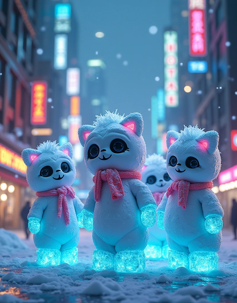 winter cyberpunk snow people street Cinematic, portrait Photography, Shot on 50mm lens, Ultra-Wide Angle, Depth of Field, hyper-detailed, beautifully color-coded, insane details, intricate details, beautifully color graded, Unreal Engine,