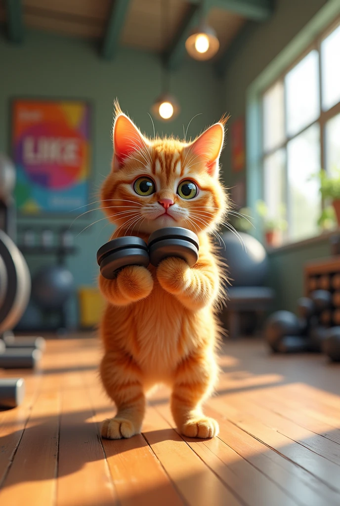 con mèo đang tập tạ trong phòng gym