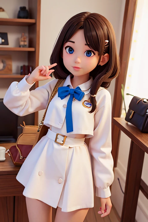 (masterpiece、top-quality:1.2)、Cowboy Shots、独奏、 1 人、Alena \(DQ4\)、A smile、looking at viewert、((White polo shirt))、((bandage all over the body))、((Blurred eyes))、 ((thigh-high socks))、