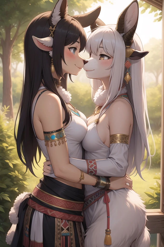 a man and a women,have sex , hold each other,kiss,sheep, anthro, furry, female, feminine, fur, detailed fur, small goat horns
masterpiece, best quality, digital art, (realistic:0.3), cartoon, detailed lines, high resolution, visually stunning
(detailed lighting, depth of field:0.9), detailed color, vivid color
perfect hands, detailed hands
(beautiful, cute, fluffy:1.2), detailed body, perfect breasts, 1girl, solo, smile
outdoors, nature, tribal accessories, tribal clothes