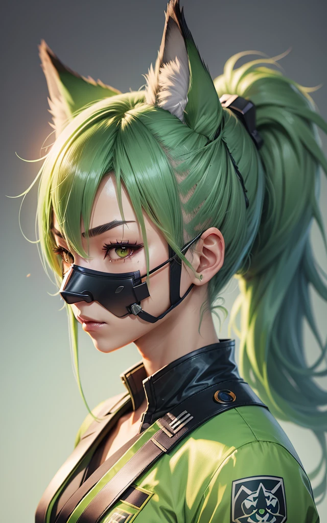 kiriko \(overwatch\), green hair, ponytail, facial mark, fox mask, half mask --auto --s2