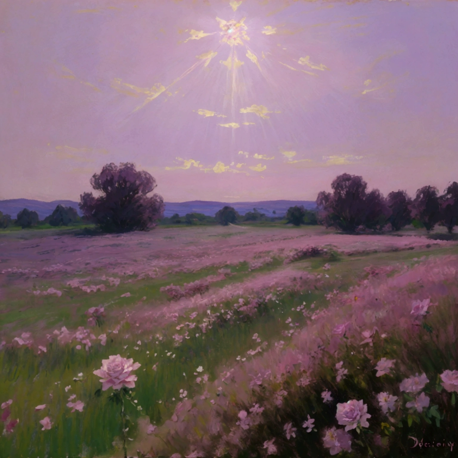a field of delicate pastel pink and purple roses, intricate petals, dramatic lighting, cinematic composition, ethereal, dreamlike, high quality, detailed, photorealistic, 8k