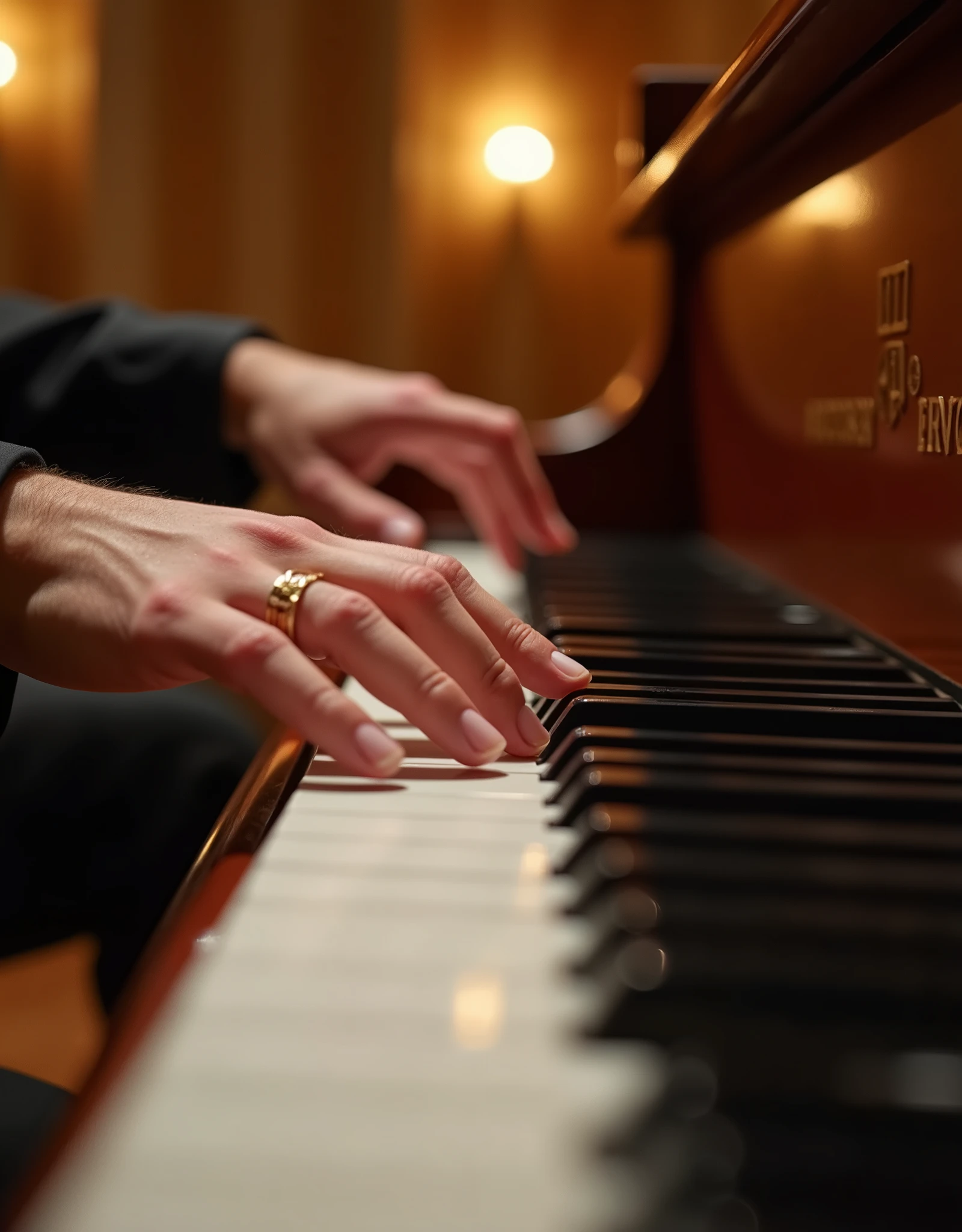 Close-up of fingers playing the piano。keyboard、Glossy piano