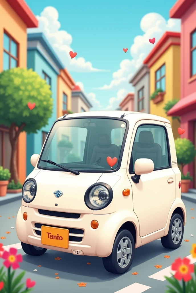 car　Daihatsu Tanto　White　Cute illustration