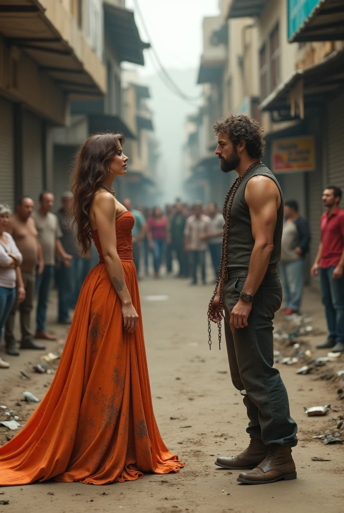 The ridiculous duel in two mediocre, one influencer dressing in a woman's dress in a dirty loincloth, and the other dirty musician with rusty chains around his neck