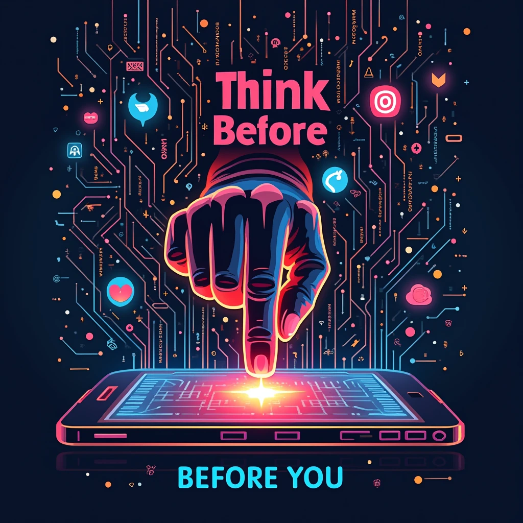 Poster about think before you click. Size : 1920x1080 px