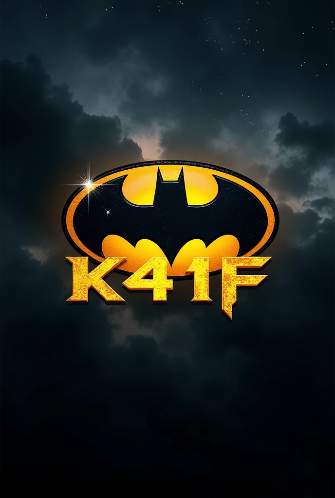 Create logo of named 'K41F' with batman signal with night cloud background