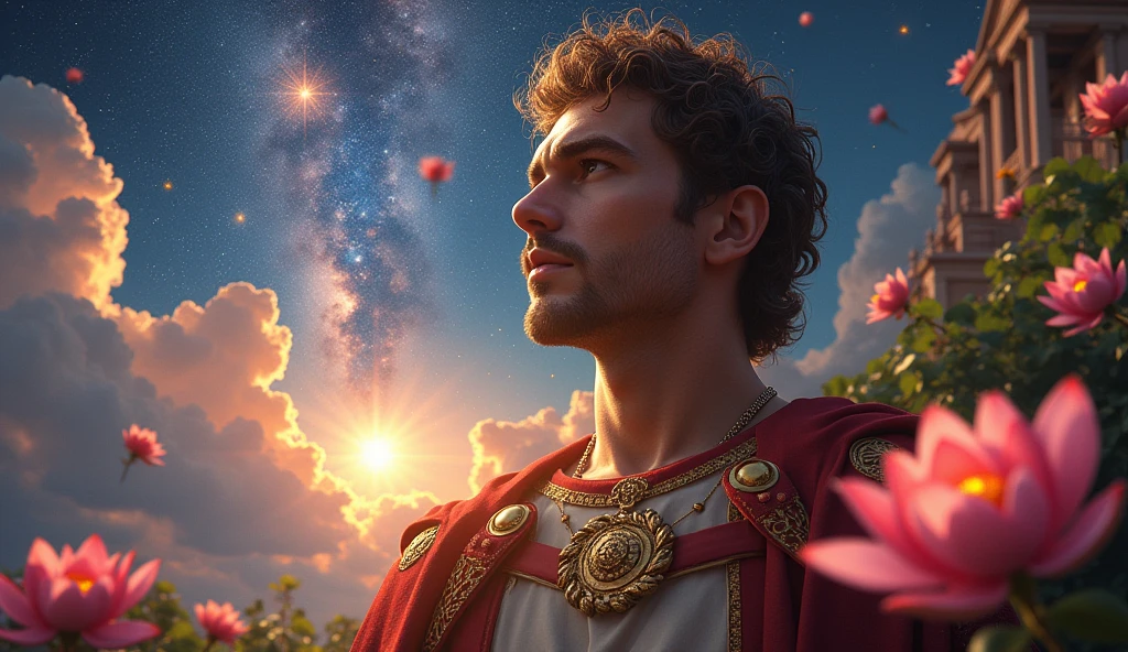 ((masterpiece)), ((Highest quality)), ((High resolution)), ((Highly detailed CG Unity 8k wallpaper)), Roman Emperor Constantine1The Great Emperor、Fluffy hair、Bright and sharp eyes、eyes like a lion、Leisurely Actions、Calm and Composed Expression、Aura of Majesty、neck as thick as a bull、Eagles and Hawks Are Fond of Him、Tarot Cards、Oracle Cards、『world』、In the Style of William Blake、Gustave Moreau's Painting Style、Ancient and Modern、輝く未来とhope、The Universe、Dazzling Light at the Galactic Center、Sagittarius Galactic Center、Flood of light、The colorful sparkle of gemstones、Lu Li Guangcai、Play-of-color effects、Paradise、Eden、Heavenly Jerusalem、Nostalgia、hope、永遠のhappiness、Genesis、Revelation、Alpha and omega、Healing、Longing and fulfillment、Everything is for the best、bless、Heavenly Purification、Bliss of All Things、happiness、Eternal Life、completely、perfection、Forgiveness、occultism、Symbolism、Primordial Happiness、peace of mind、reproduction、revival、魂のHealing、God's Plan、天使のbless、peace、joy、lotus、lily、Rose、Money、黄Money、The Edge of the Universe、The magnificent light of celestial bodies、Fantasy、like、Beauty、