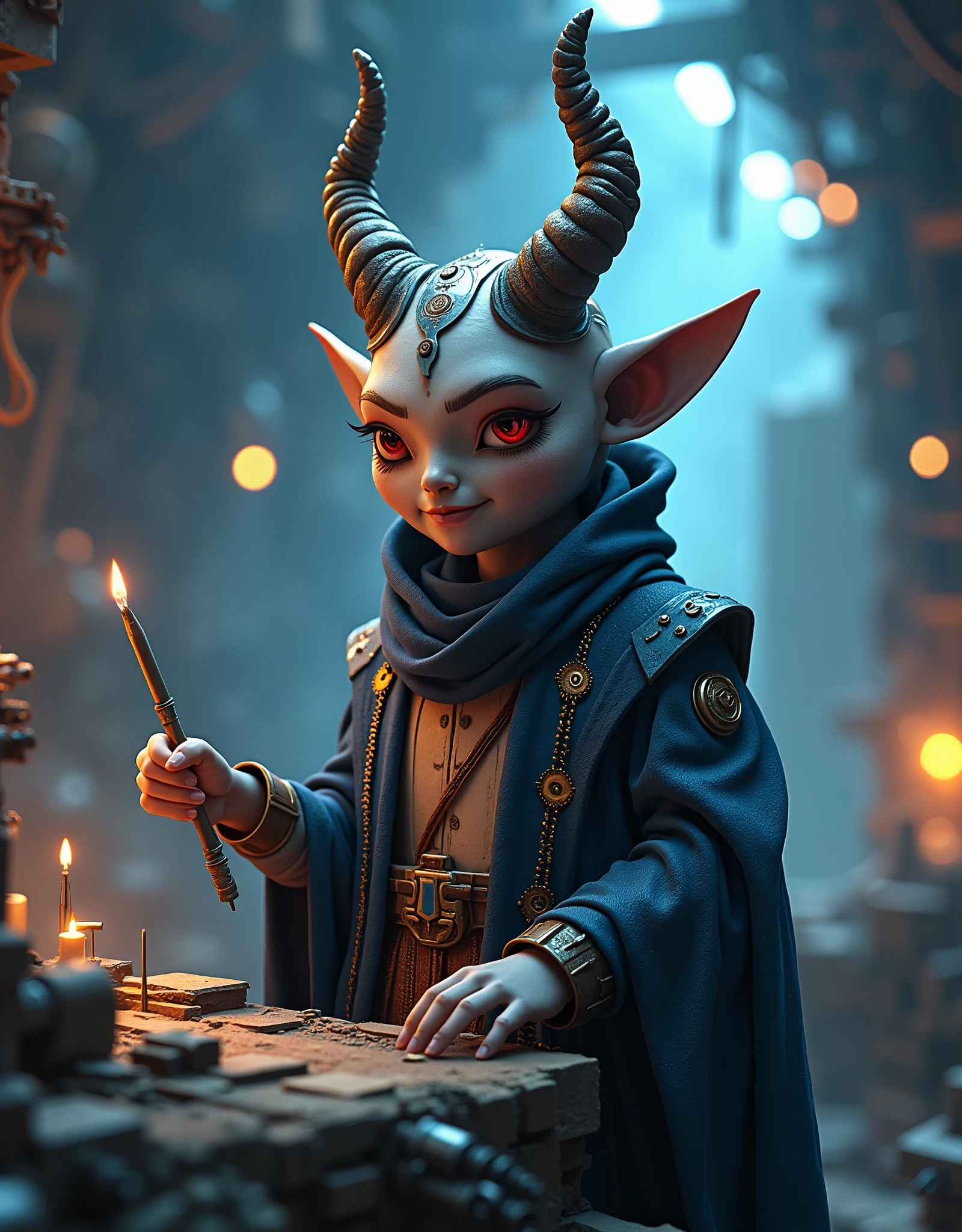 （role conception），Babata：The mysterious appearance of the body of wisdom in the novel《Swallowed Star》middle，（一个可爱小魔王Babata在建造飞船：1.2），（Has 2 small fangs：1.3）
Race and identity：Babata是陨墨星之主呼延博创造的智能核心，After years of learning and upgrading，Evolution into &quot;intelligent life&quot;。
Specific features head：Babata拥有额头两根尖角的特征，This adds a bit of mystery and majesty to him.。at the same time，His eyes are bloodshot，Revealing the light of depth and wisdom。
As intelligent life，His existence may be more reflected in the energy bodies generated by special devices such as the level and intelligent optical computer.。Wearing a robe or battle suit made of high-tech materials。