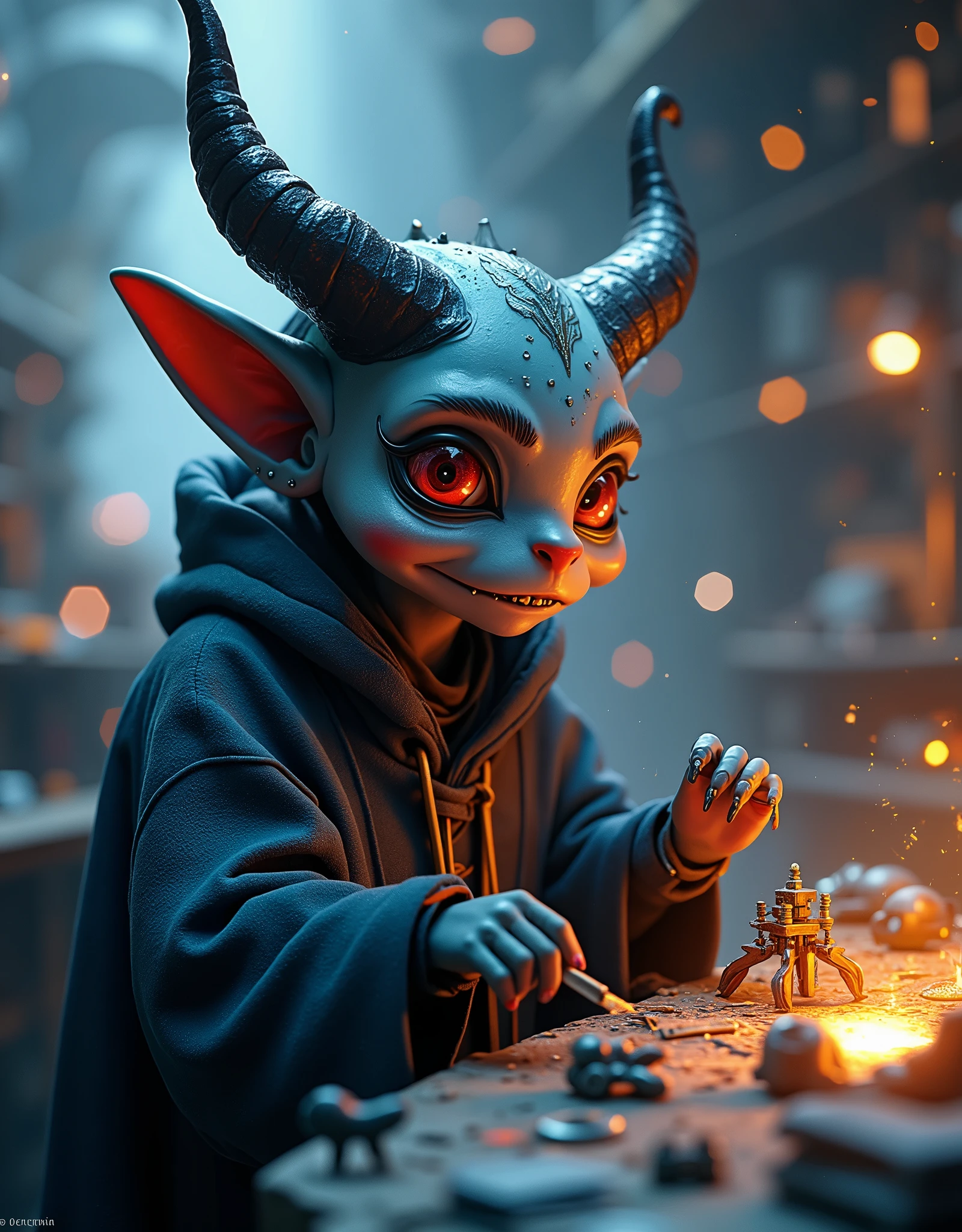 (role conception),Babata:The mysterious appearance of the body of wisdom in the novel《Swallowed Star》middle,(一个可爱小魔王Babata在建造飞船:1.2),(Has 2 small fangs:1.3)
Race and identity:Babata是陨墨星之主呼延博创造的智能核心,After years of learning and upgrading,Evolution into "intelligent life"。
Specific features head:Babata拥有额头两根尖角的特征,This adds a bit of mystery and majesty to him.。at the same time,His eyes are bloodshot,Revealing the light of depth and wisdom。
As intelligent life,His existence may be more reflected in the energy bodies generated by special devices such as the level and intelligent optical computer.。Wearing a robe or battle suit made of high-tech materials。