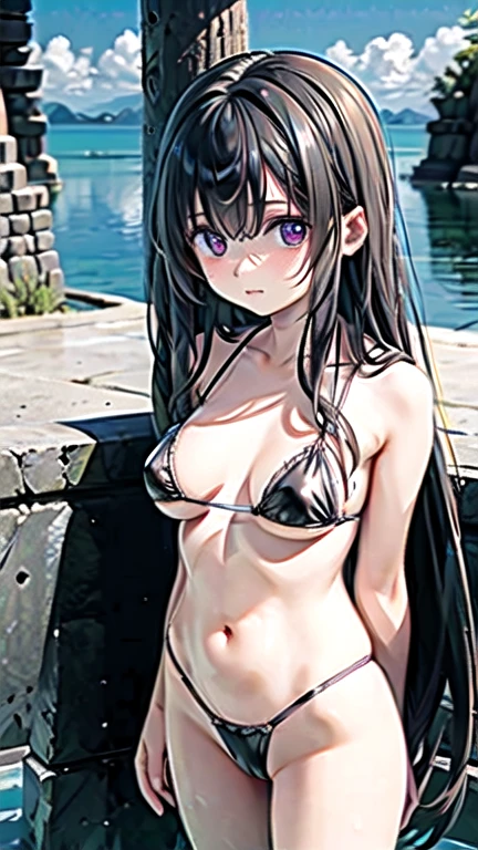 young woman、Exact number of legs、Exact number of arms、refresh、Light clothing、High Leg、See through、Micro Bikini、Black Hair、Uyuni salt lake、long hair、Large Breasts