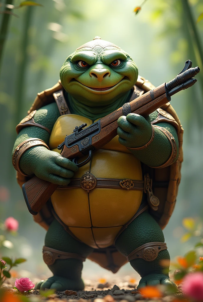 Touché turtle with sword in hand