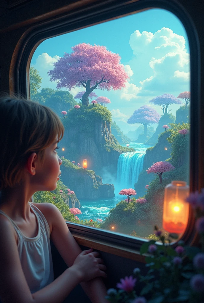 a person looking through the window of a car and looking out the window, you see a magical world, It's fantastic that someone invented