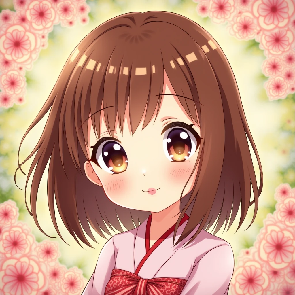 high quality、high resolution、High precision、Real Stick、delicate、Precision、detailed、Deep touch、Attractive colors、Cute Japanese woman in a deformed style、Big eyes、Fair skin、Shoulder-length hair、Chestnut-colored hair、Blissful smile