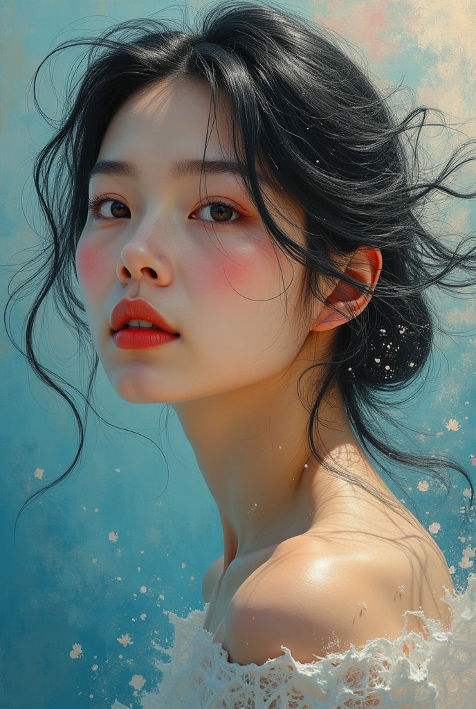 Visually captivating artwork, (with skillful use of color, composition, and light.) Innovative artwork, showcasing unique and imaginative concepts. (korean woman), (hyperrealism), (high-detailed) Emotionally resonant artwork, effectively conveying a narrative. Momentum-aligned artwork, reflecting a sense of movement and progress. Skillfully crafted artwork, demonstrating meticulous detail and technique