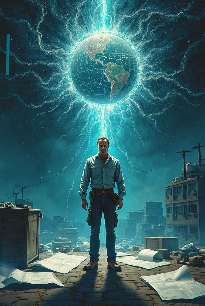 Creative poster of the intellectual property concern of an electrical engineer, problematic engineer being robbed by his work due to the effect of globalization mainly because of the wide utilization of the internet