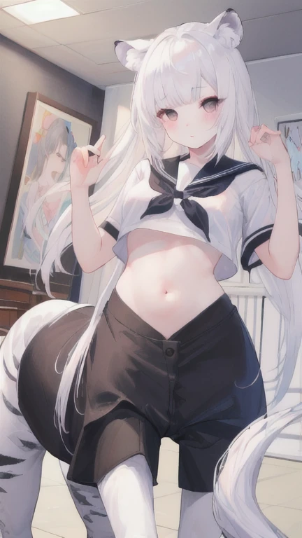 ((Highest quality)), ((masterpiece)), (detailed), 8K White and blue sailor suit ((Wearing socks)) Small breasts, open pussy, 120cm tall, , outdoors, partially undressed, breasts, erect nipples ((Overflowing with love juice)) Drooling, shapely legs, naughty expressions, exhibitionism (((There is a in the anus))) No makeup, demure, short hair, side tail, pony tail, or twin tail ((Precise CG)) Anime face, small girl, visible uterus, short torso, shopping street, holding adult goods ((Are standing)) ((She is facing me with her buttocks spread open with both hands)) (Animals don't have ears) (No tail)