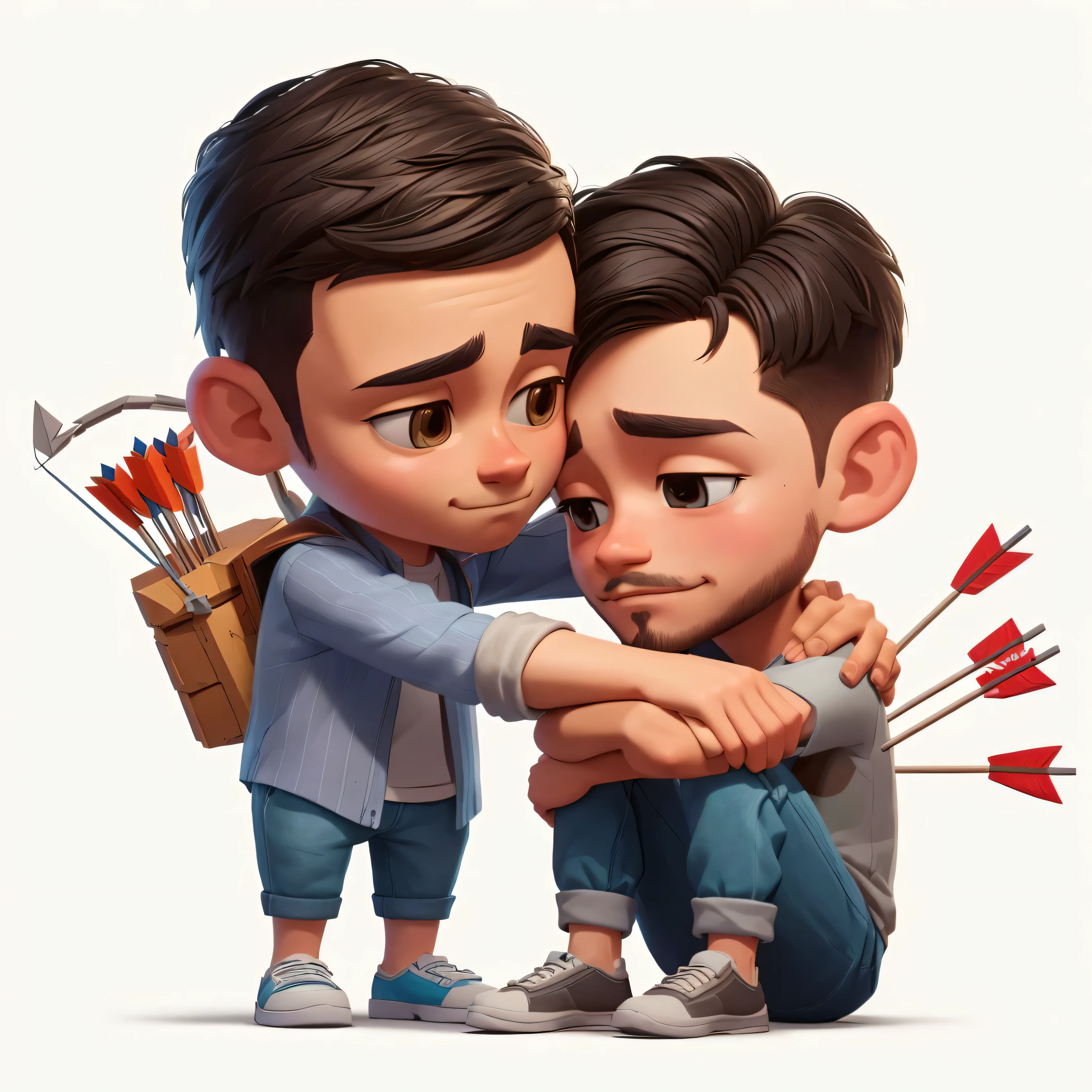 cartoon couple of two men hugging each other with arrows in the background, emotional concept art, cute 3 d render, adorable digital painting, concept art of single boy, 3d characters, cute boys, cute artwork, 3 d epic illustrations, cute digital art, 3 d cartoon, by jeonseok lee, beeple and jeremiah ketner, emotional picture