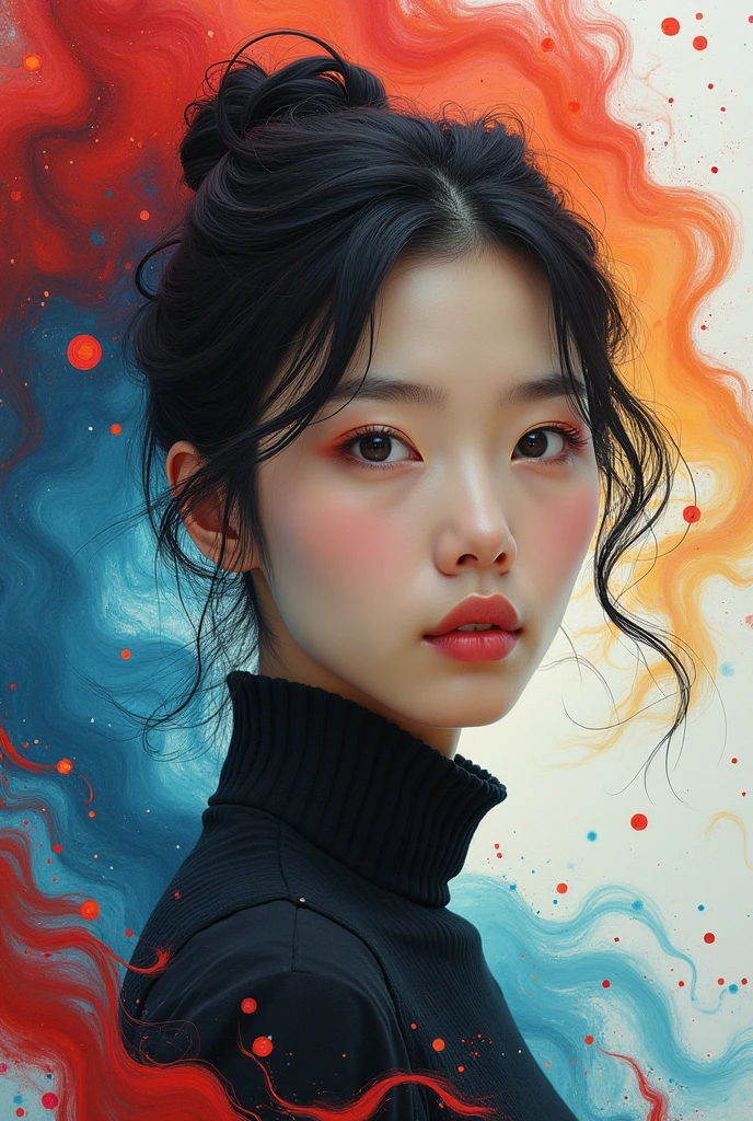 Visually captivating artwork, (with skillful use of color, composition, and light.) Innovative artwork, showcasing unique and imaginative concepts. (korean woman), (hyperrealism), (high-detailed) Emotionally resonant artwork, effectively conveying a narrative. Momentum-aligned artwork, reflecting a sense of movement and progress. Skillfully crafted artwork, demonstrating meticulous detail and technique