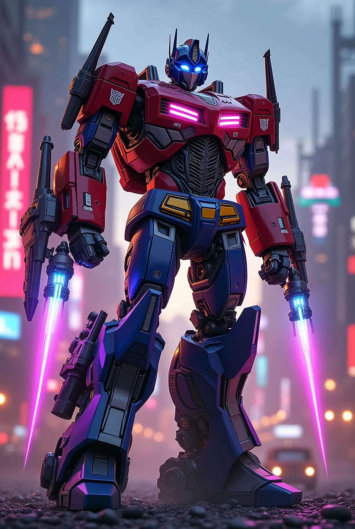 a highly detailed and intricate digital painting of Optimus Prime from Transformers, wearing an advanced jetpack with powerful jet thrusters, futuristic armor, detailed mechanical parts, glowing energy effects, cinematic lighting, dynamic pose, transformers style, mecha, sci-fi, 8k, photorealistic, hyper detailed