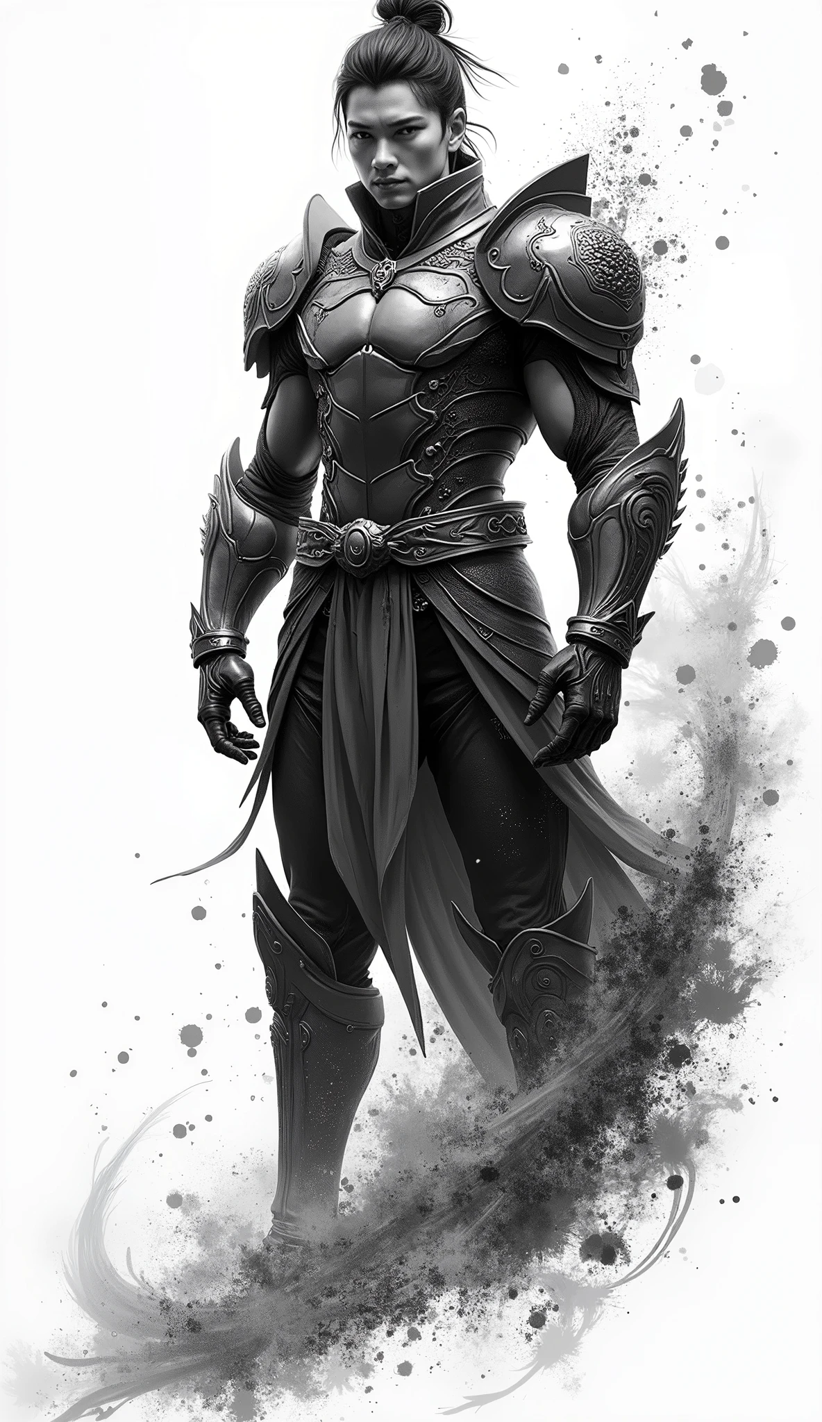 best quality,4K,8K,high resolution,masterpiece:1.2,Extremely detailed,Practical:1.37,Line Art,sketchy style,Precise lines,Detailed ink,black and white,Smooth Shadows,Dynamic Synthesis,Abstract strokes,Simple and sophisticated,Chiaroscuro,Expressive Minimalism,Sharp silhouette,Pencil-like texture,Subtle Gradient,Fine lines,Meticulous precision,Beautiful curves,Fine quality illustrations,Stunning visual impact,exquisite craft,art,Impressive visual depth,Attention to detail,artistic simplicity,Smooth lines,Bold brushstrokes and patterns,Elegant and simple,Organic ingredients,Balance of positive and negative space,Visual Rhythm and,Subtle visual storytelling,understatedelegance,Creative Interpretation，Doomsday Literature Science Fiction Novels《Swallowed Star》The protagonist Luo Feng has a very distinctive appearance.，19-year-old tough guy，Luo Feng&#39;s face is like a bronze sculpture that has been tempered through thousands of hammers.，Clear lines，Full of a sense of power。This facial expression not only reflects his strong character，It also gives him a strong visual impact.。 His eyes were firm and deep，As if he could see through all the hypocrisy and truth in the world，Luo Feng is tall and straight，Standing like a pine tree。He is in good shape，Smooth muscle lines，Demonstrated strong physical fitness and fighting ability。 temperament：他的整体temperament给人一种霸气侧漏又坚韧不拔的感觉。Mo Yun Battle Armor：This is one of Luo Feng's early outfits，Transformed from the cosmic plant life Mo Yun vine。It can cover the entire body of the user，Defensive power evolves with the strength of Mo Yun vine。 Black God suit：A kind of alien technology product armor，Normally attached to the skin，Form a protective battle armor at will during battle，The maximum coverage area can reach 100%。It can ignore attacks from the War God level，Is Luo Feng's important equipment at the War God level，Shows its powerful defensive power。 Various treasure armors：As Luo Feng's strength increases，He obtained more powerful armors，Like the Extinction Divine Armor（Mad Demon Annihilation Armor）、Beast God Armor、Armor、Python River Armor、Hao Lei Star Armor、Jin Zhenhou Wang Kai, etc.。
