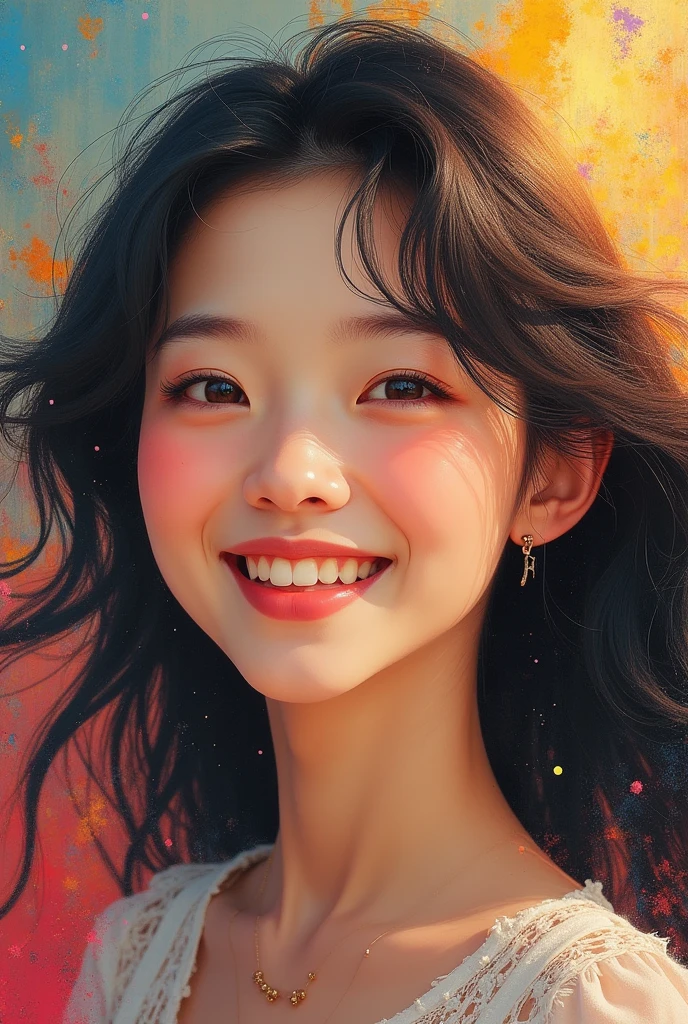 Visually captivating artwork, (with skillful use of color, composition, and light.) Innovative artwork, showcasing unique and imaginative concepts. (korean woman smile), (hyperrealism), (high-detailed) Emotionally resonant artwork, effectively conveying a narrative. Momentum-aligned artwork, reflecting a sense of movement and progress. Skillfully crafted artwork, demonstrating meticulous detail and technique