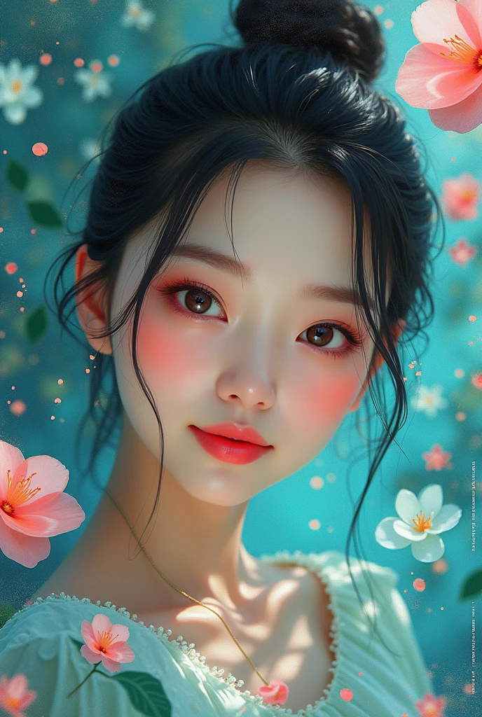Visually captivating artwork, (with skillful use of color, composition, and light.) Innovative artwork, showcasing unique and imaginative concepts. (korean woman little smile), (hyperrealism), (high-detailed) Emotionally resonant artwork, effectively conveying a narrative. Momentum-aligned artwork, reflecting a sense of movement and progress. Skillfully crafted artwork, demonstrating meticulous detail and technique