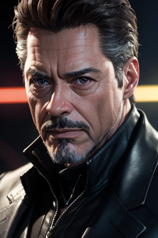 Marvel, Old man Tony Stark, realistically, dynamic lights, old, gray stubble, full shoot, (extremely detailed CG unity 8k wallpaper), trending on ArtStation, trending on CGSociety, High Detail, Sharp focus, dramatic, photorealistic