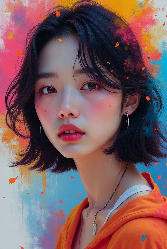 Visually captivating artwork, (with skillful use of color, composition, and light.) Innovative artwork, showcasing unique and imaginative concepts. (korean woman), (hyperrealism), (high-detailed) Emotionally resonant artwork, effectively conveying a narrative. Momentum-aligned artwork, reflecting a sense of movement and progress. Skillfully crafted artwork, demonstrating meticulous detail and technique