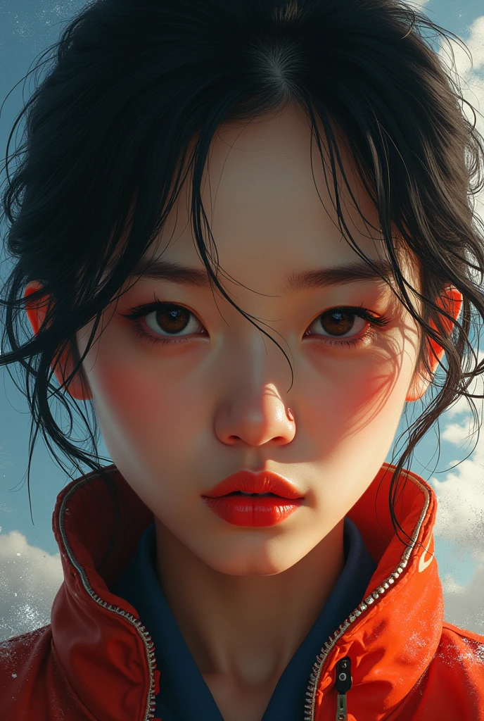 Visually captivating artwork, (with skillful use of color, composition, and light.) Innovative artwork, showcasing unique and imaginative concepts. (korean woman angry smile), (hyperrealism), (high-detailed) Emotionally resonant artwork, effectively conveying a narrative. Momentum-aligned artwork, reflecting a sense of movement and progress. Skillfully crafted artwork, demonstrating meticulous detail and technique