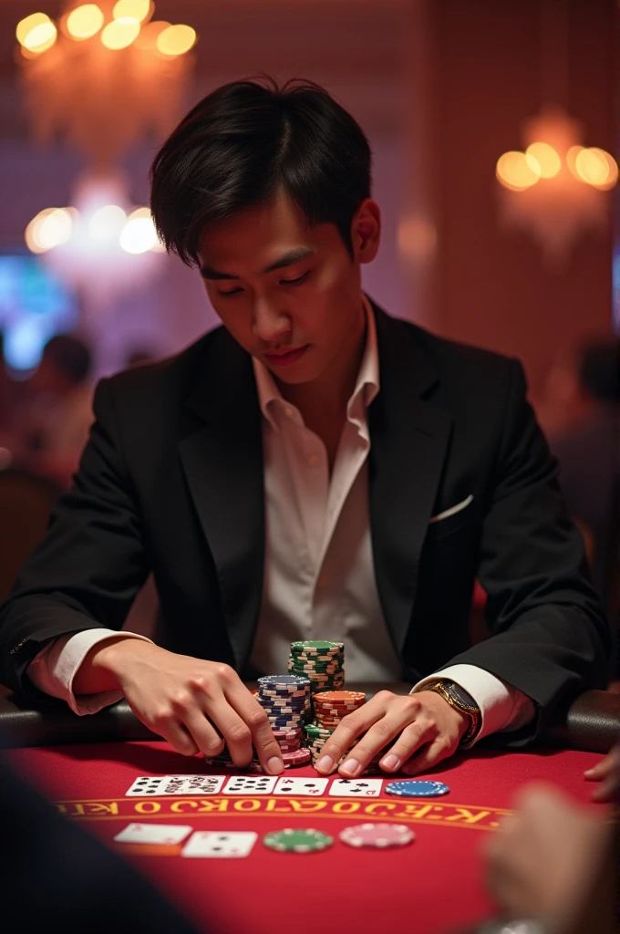 a photo of some dude playing poker in las vegas casino