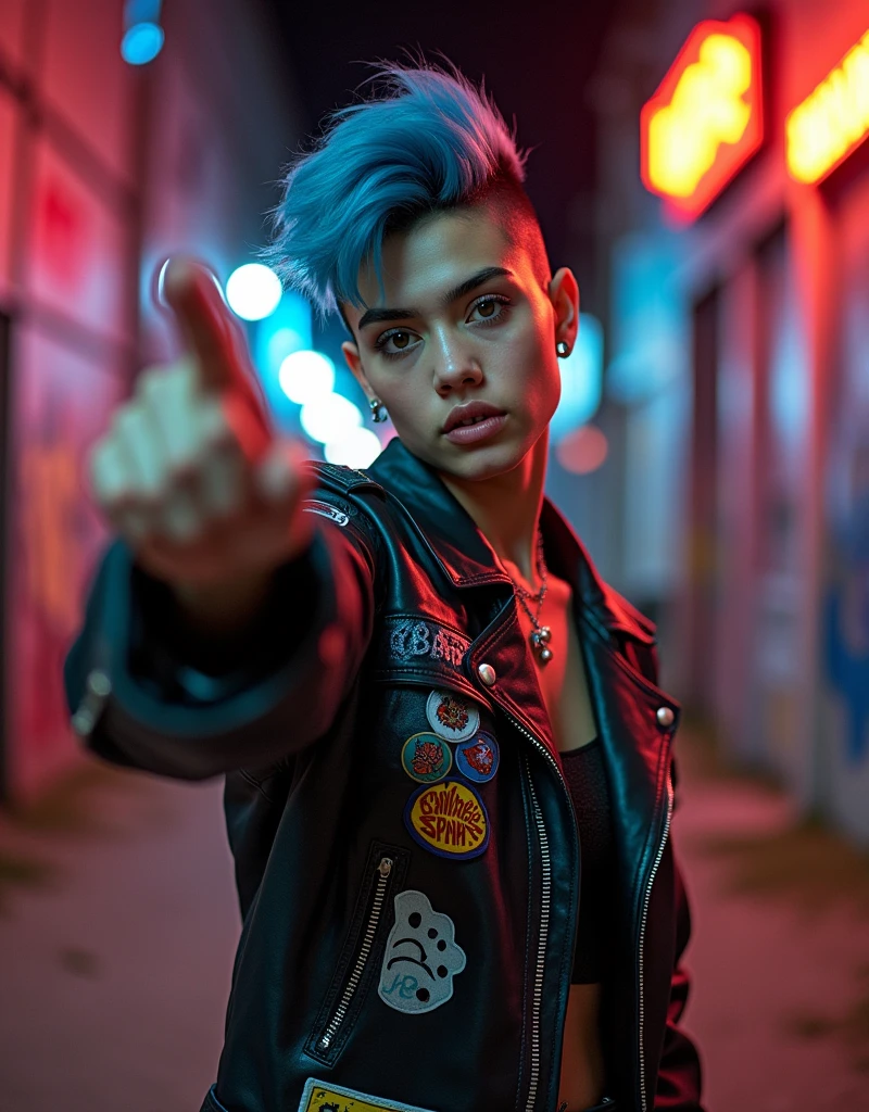 An individual raising their middle finger