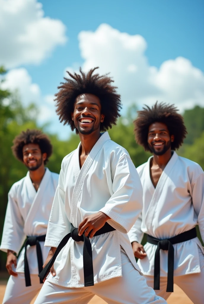 Afro men smiling karate outdoor