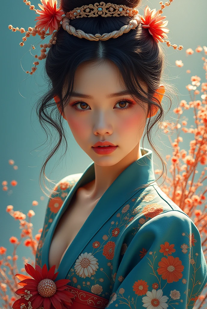 Visually captivating artwork, (with skillful use of color, composition, and light.) Innovative artwork, showcasing unique and imaginative concepts. (korean woman), (hyperrealism), (high-detailed) Emotionally resonant, effectively conveying a narrative. Momentum aligned, reflecting a sense of movement and progress. Skillfully, demonstrating meticulous detail and technique