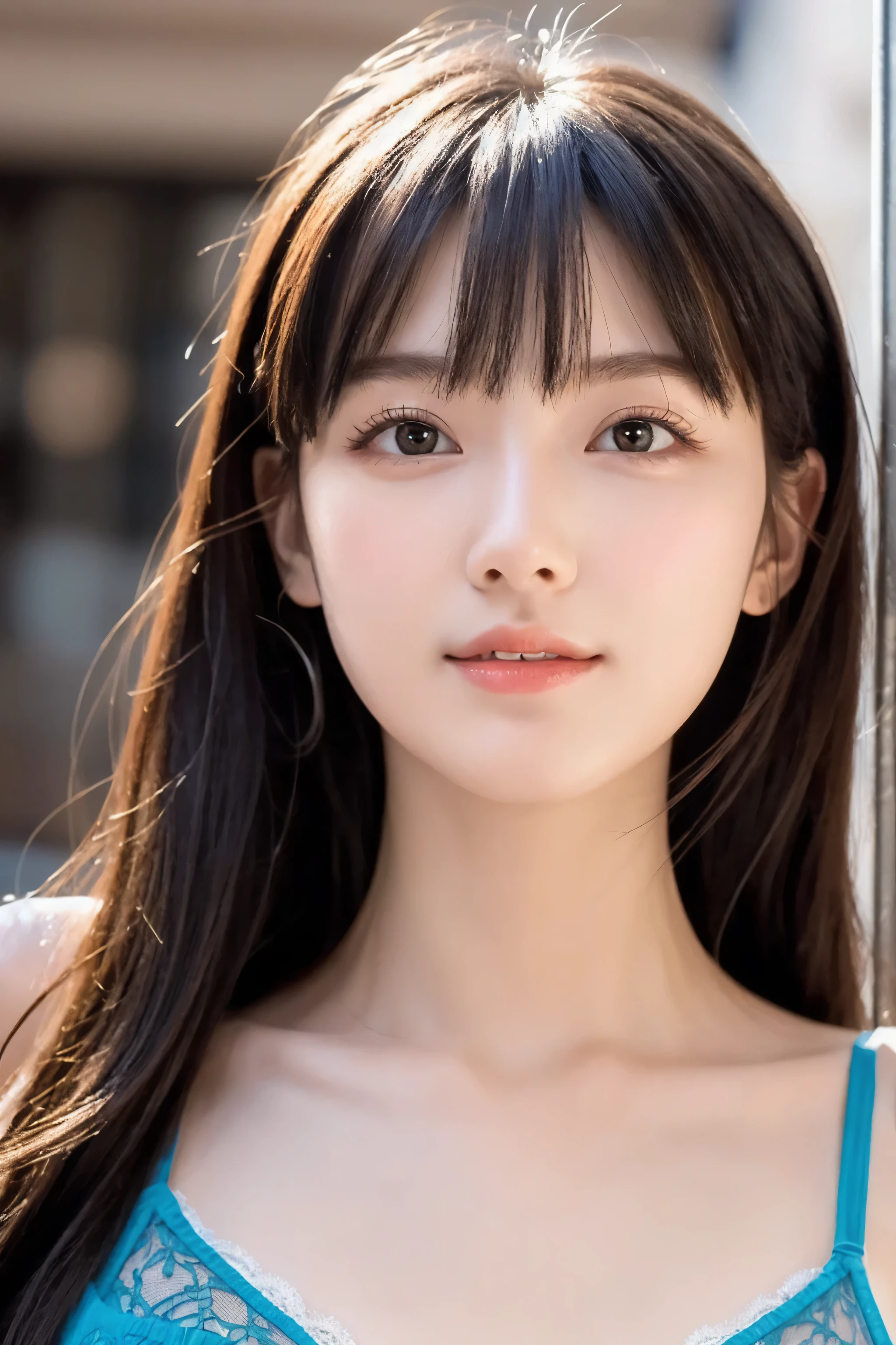 (8k, RAW Photo, Best Quality, Masterpiece:1.2), table top, Ultra Detail, Super Resolution, (Realistic, Realistic Photo:1.37), Portrait, High Detail RAW Color Photo, Professional Photo, Extremely Detailed and Beautiful, Extremely detailed, 8k wallpaper, amazing and detailed, huge file size, official art, highly detailed CG unity 8k wallpaper, highly detailed beautiful girl, highly detailed face, highly detailed eyes, highly detailed skin, highly detailed fingers, highly detailed nose, very detailed detailed mouth , perfect anatomy, highly detailed background, highly detailed clothes, 1girl, 17 year old girl, cute girl, realistic body, fair skin, glowing skin , slim body, handsome body, black hair , semilong hair, (blunt bangs:1.2), smile, cute, youthful, cute face, realistic face, delicate eyes, drooping eyes, looking at viewer, facing front, standing posture, Contraposto, dynamic lighting, ((face closeup)), (medium chest), (Perfect Body Proportions), (slender Body Proportions), (bedroom), super sexy pose, ((colorful lingerie)), 