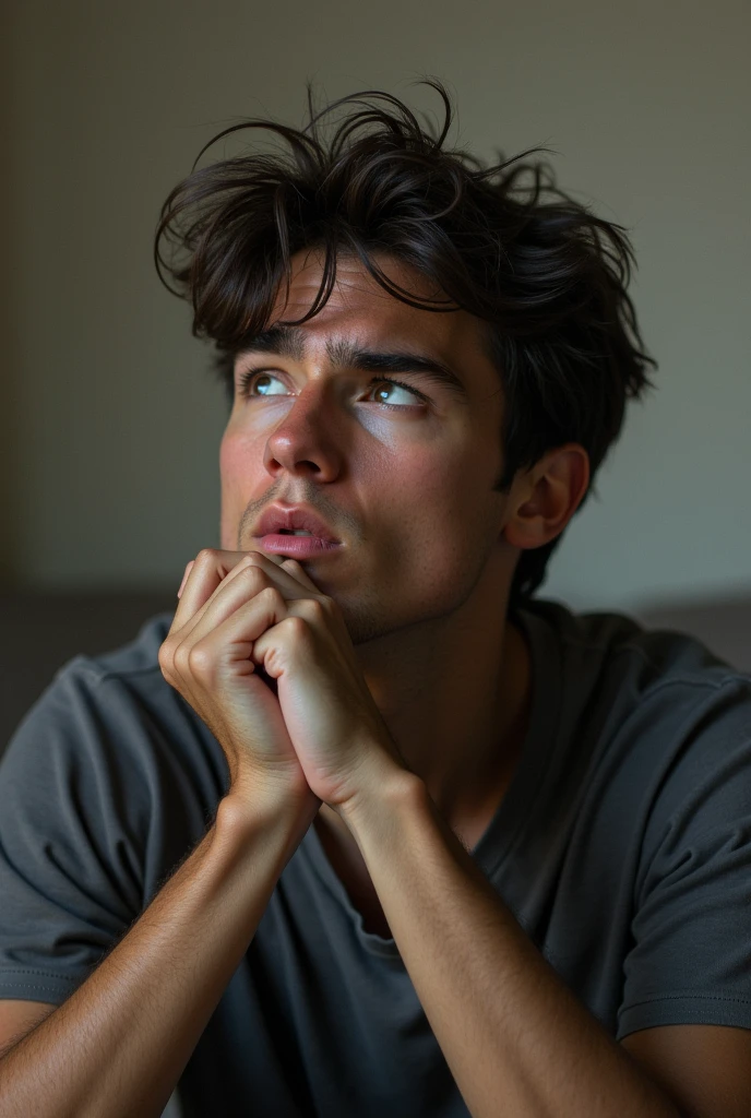 A thoughtful and doubtful realist with a finger on their chin, Create an image without a background