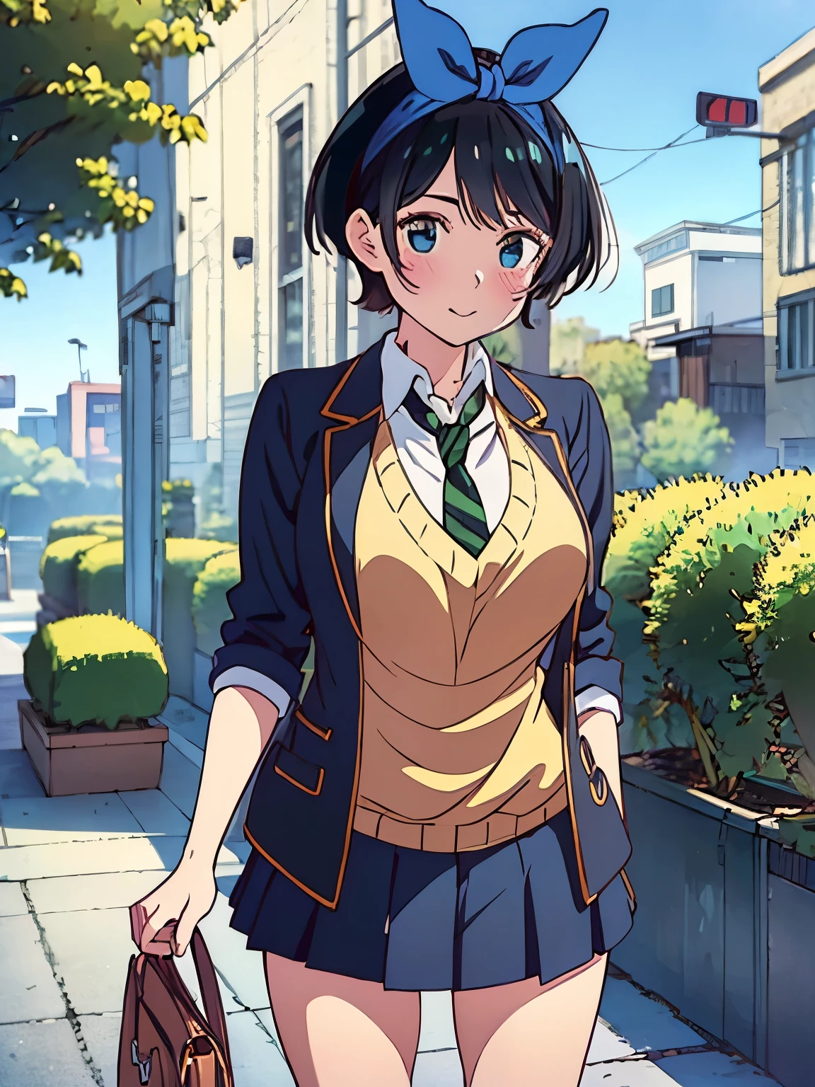 (Best quality:1.5), Highres, Masterpiece, Detailed, Photo, Ultra-detailed digital anime art, clear face depiction, top quality colours, ((nsfw:1.2, masterpiece, best quality, high-res, UHD)), Anime Style, Soft Line Art, Digital Enhancement, beautiful anime girl, beautiful art style, anime character, 1 girl, medium-small size breasts, standing, Smiling, Short Hair, school uniform, cafe afternoon, date in cafe