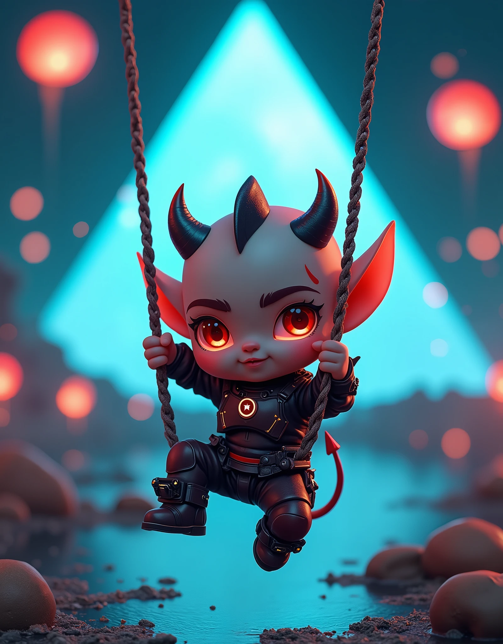 (role conception),A cute little devil Babata sitting on a swing:The mysterious appearance of the body of wisdom in the novel《Swallowed Star》middle,Babata's appearance is depicted in a rather unique and imaginative way.。(),(Has 2 small fangs:1.3),For intelligent life,His existence may be more reflected in the energy bodies generated by special devices such as the level and intelligent optical computer.。三角形未来深蓝色战机悬浮在空middle,
Race and identity:Babata is the intelligent core created by Hu Yanbo, the Lord of Meteorite.,After years of learning and upgrading,Evolution into "intelligent life"。
head:Babata has two pointed horns on his forehead.,This adds a bit of mystery and majesty to him.,His eyes are bloodshot,Revealing the light of depth and wisdom。
Wearing high-tech combat suits