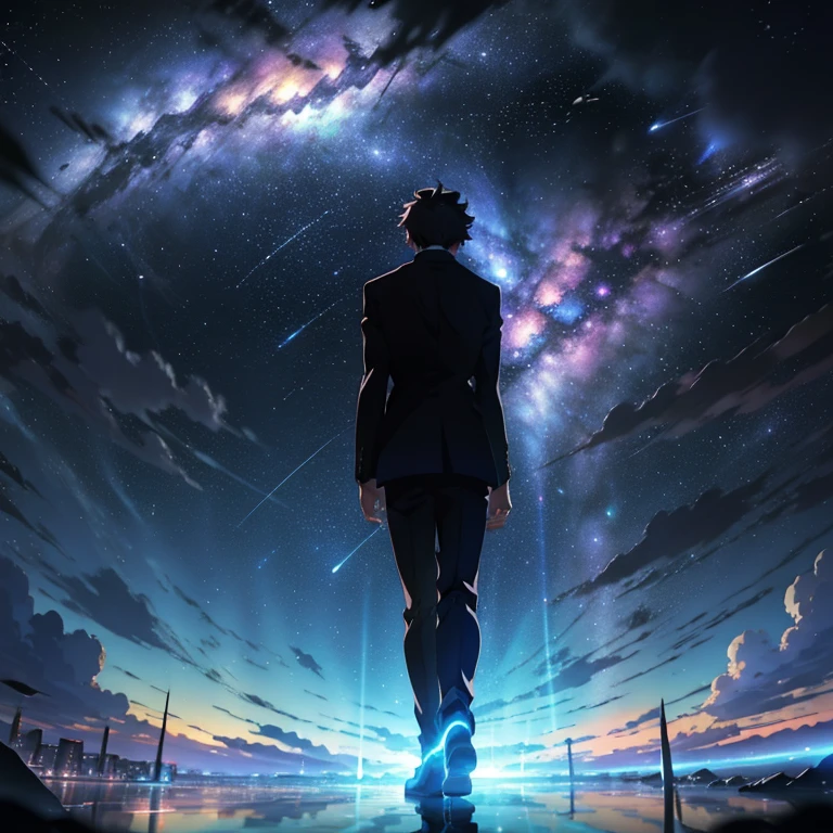 suit,male,Beautiful sky anime scene with stars and planets, Space Sky. by makoto shinkai, anime art wallpaper 4k, meteorite falling, anime art wallpaper 4k, Anime Art Wallpapers 8K, anime wallpaper 4k, anime wallpaper 4k, 4k anime wallpaper, Anime Sky, Awesome Wallpapers, Anime Background, Anime Background art, reflection, Quantum transitions, At the top of the mountain.