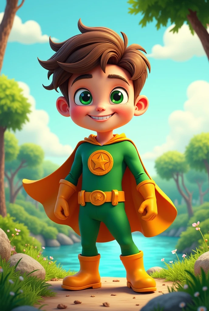 A cartoon character icon designed to help maintain the cleanliness of the environment. Make it looks like a real person. make it looks like fictional and drawing. Make it looks like has a superpowers