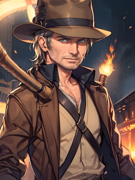 One Man、 indiana jones、Indiana Jones、dr. Henry Walton "Indiana" Jones, Jr.、Harrison Ford、Harrison Ford、bullwhip、Fedora hat、leather jacket、Upper Body、